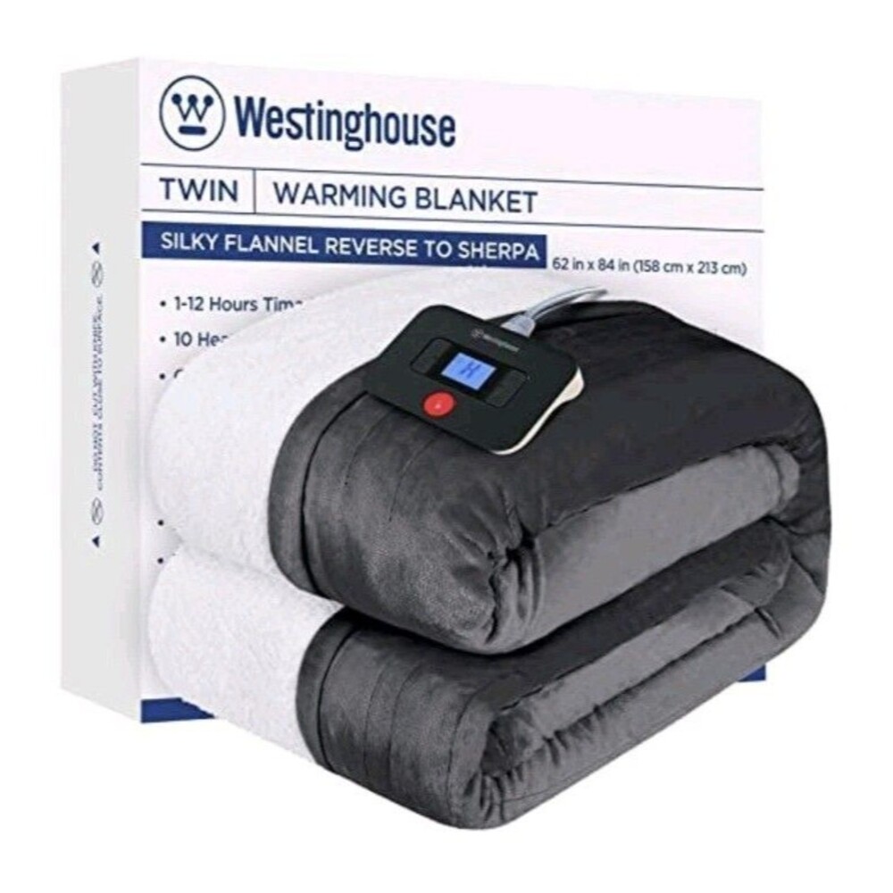 Westinghouse Electric Blanket Twin, Cozy Soft Flannel, 10 Heating Levels 62x84"